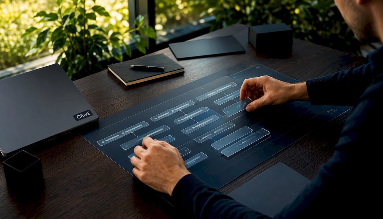 Hands adjusting glass panels representing URL paths